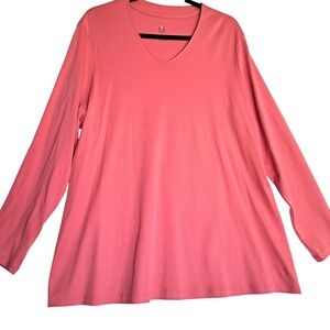Isaac Mizrahi Live Essentials Tunic Top Plus Size 1X‎ Coral V Neck Long Sleeve